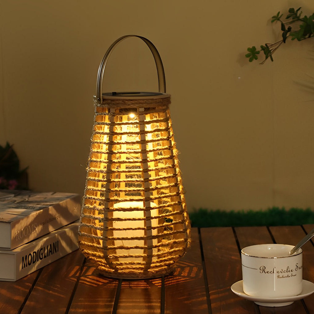 Outdoor Solar Powered Lanterns Waterproof Rattan Brown Lights