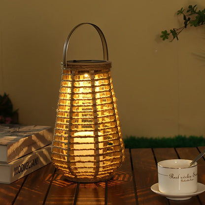 Outdoor Solar Powered Lanterns Waterproof Rattan Brown Lights