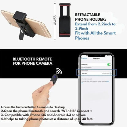Portable Phone Tripod with Remote and Selfie Stick