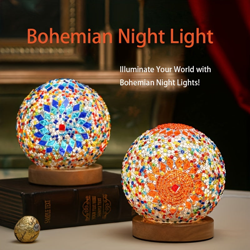 Colorful Glass Globe Table Lamp with Wood Base