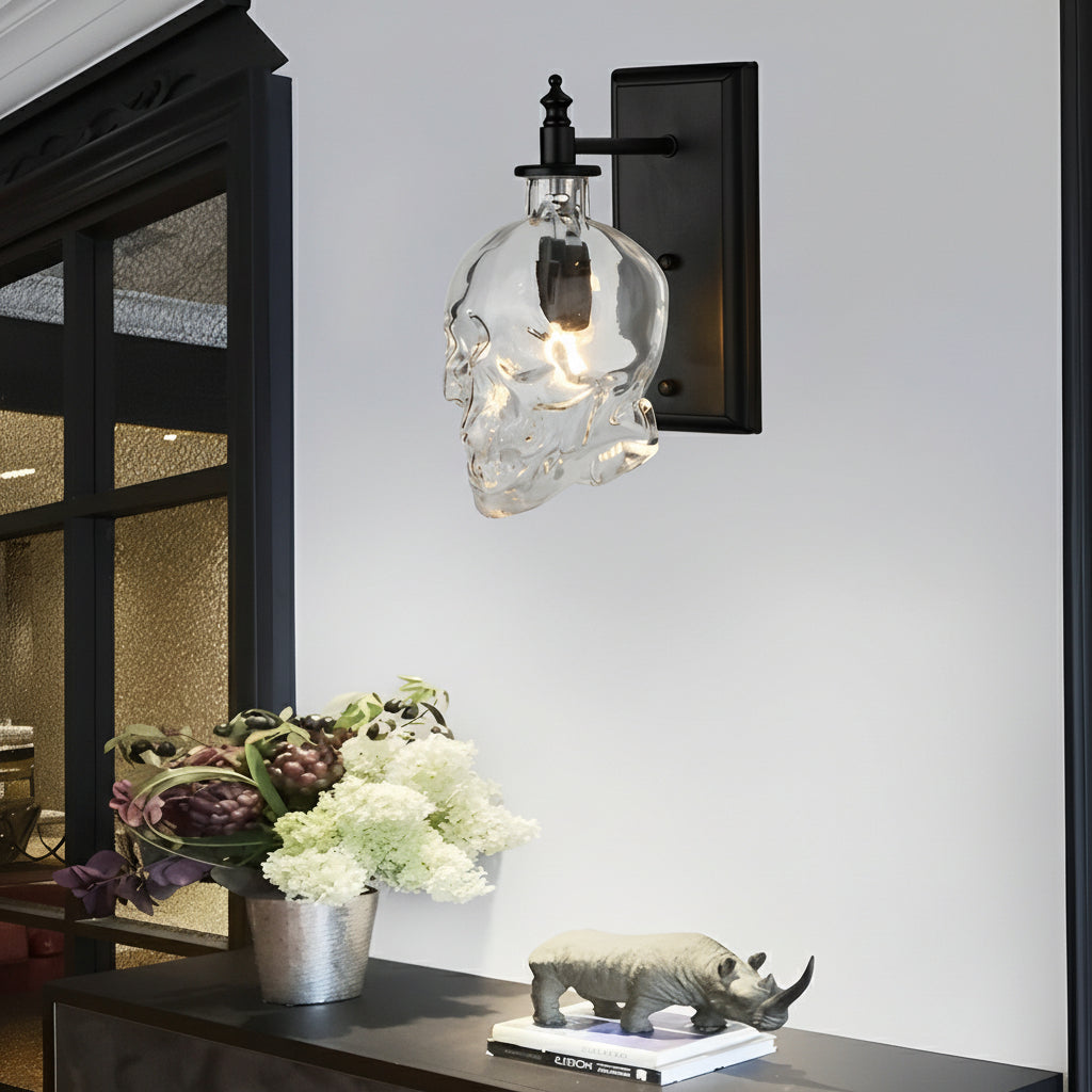 Edgy Metal Skull Wall Light - Dark Iron Decor Lamp