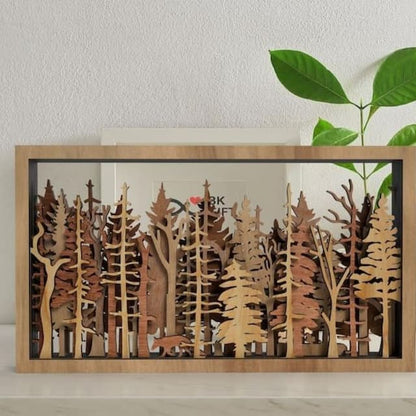 3D Wooden Forest Wall Art Fox Tree Silhouette