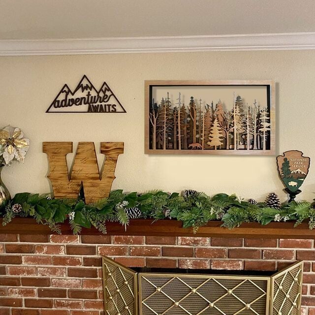 3D Wooden Forest Wall Art Fox Tree Silhouette