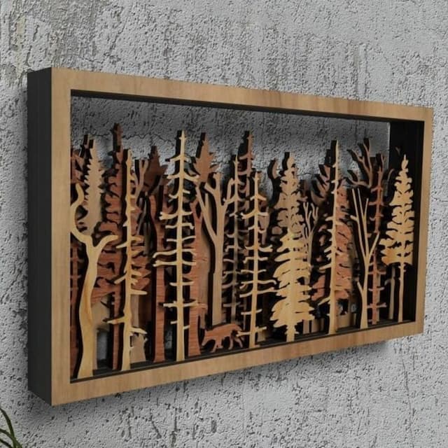 3D Wooden Forest Wall Art Fox Tree Silhouette - Cofik