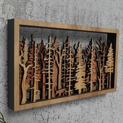 3D Wooden Forest Wall Art Fox Tree Silhouette - Cofik
