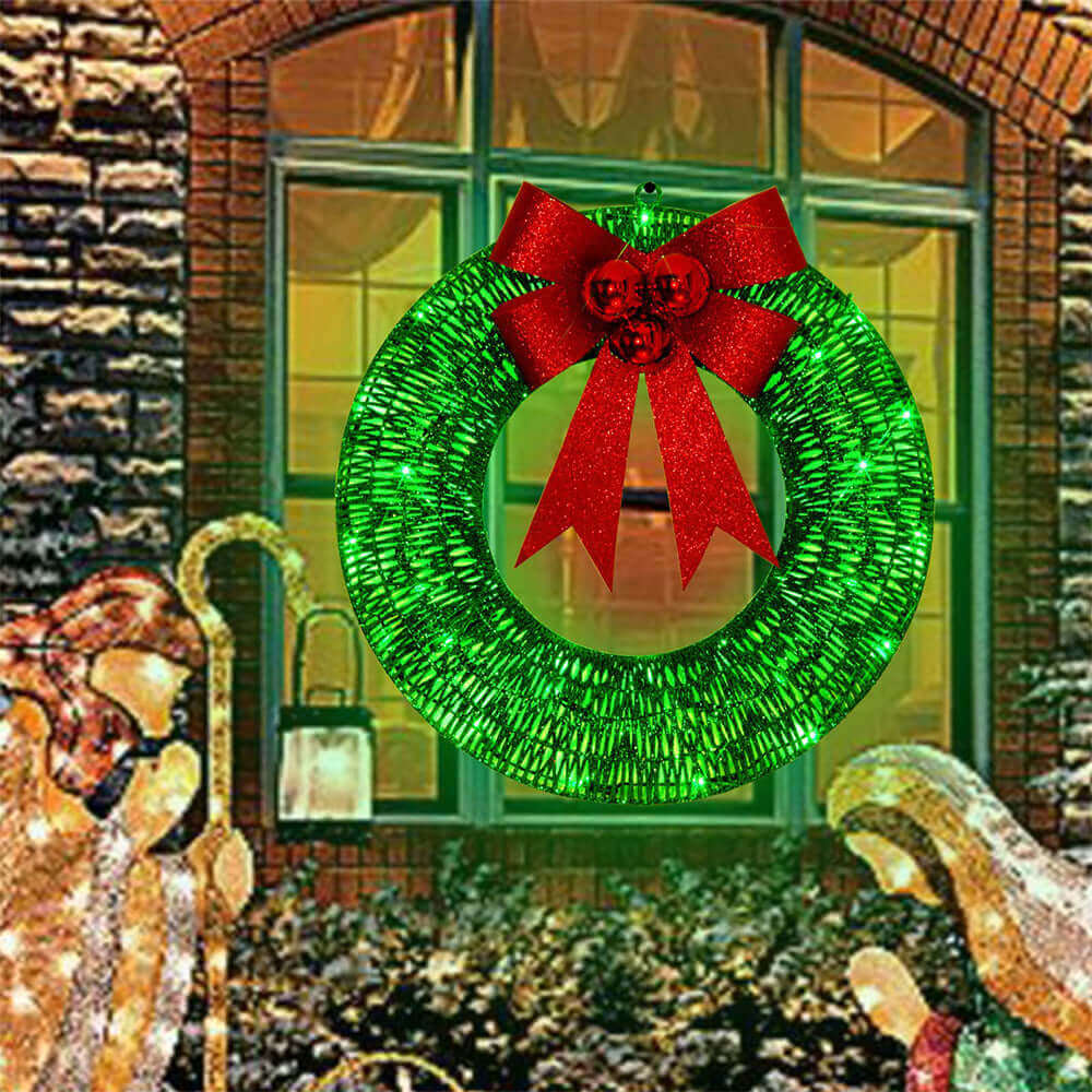 Festive LED Christmas Wreath with Large Bow Decor