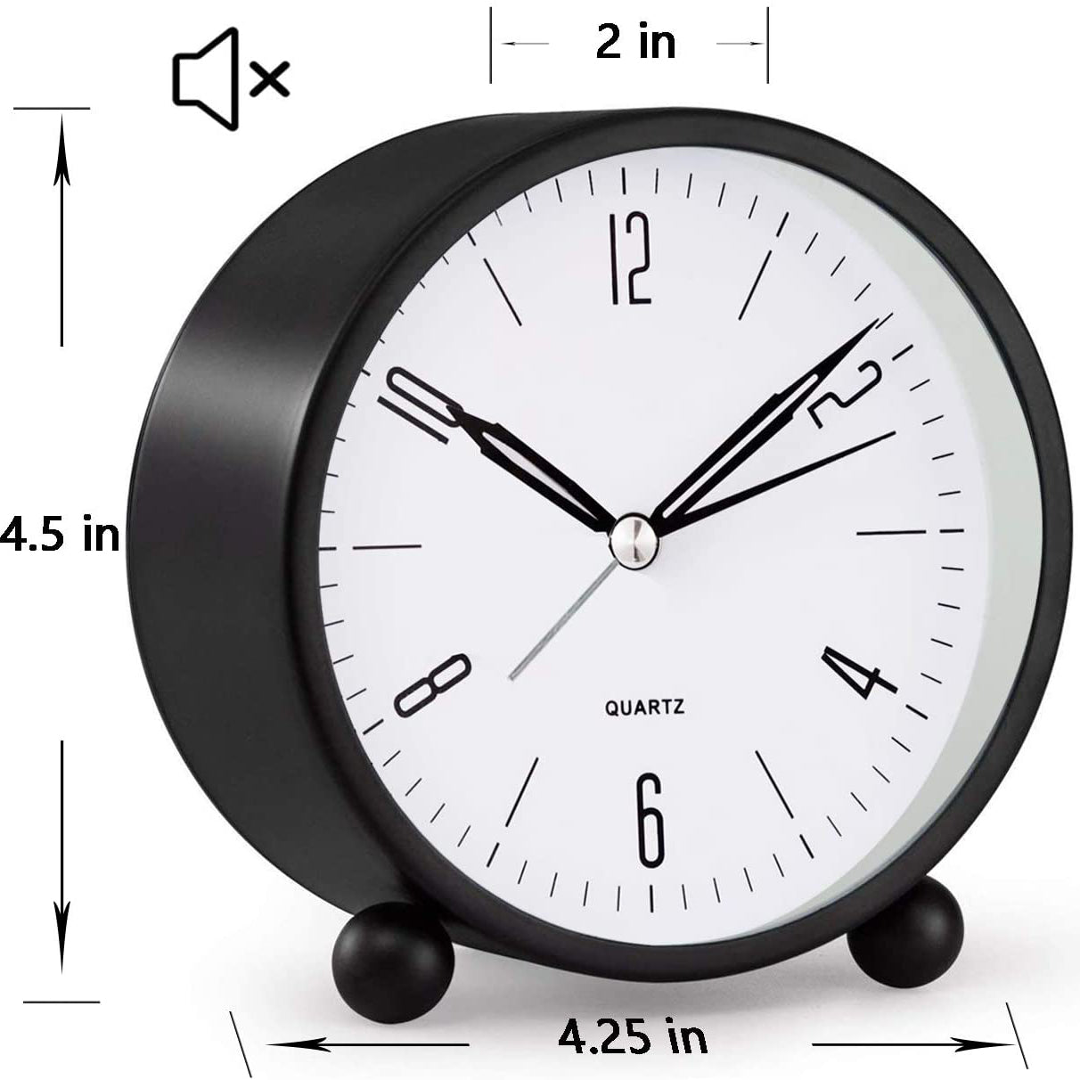 Quiet Small Analog Clock with Nightlight