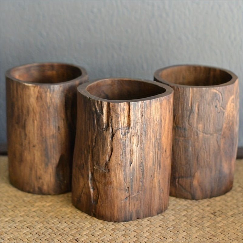 Rustic Wooden Desk Pen Holder - Natural Wooden Finish - Cofik