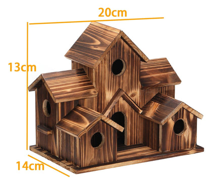 Natural Wood Bird Feeder with 6 Compartments