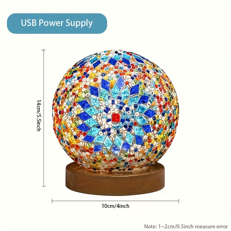 Colorful Glass Globe Table Lamp with Wood Base
