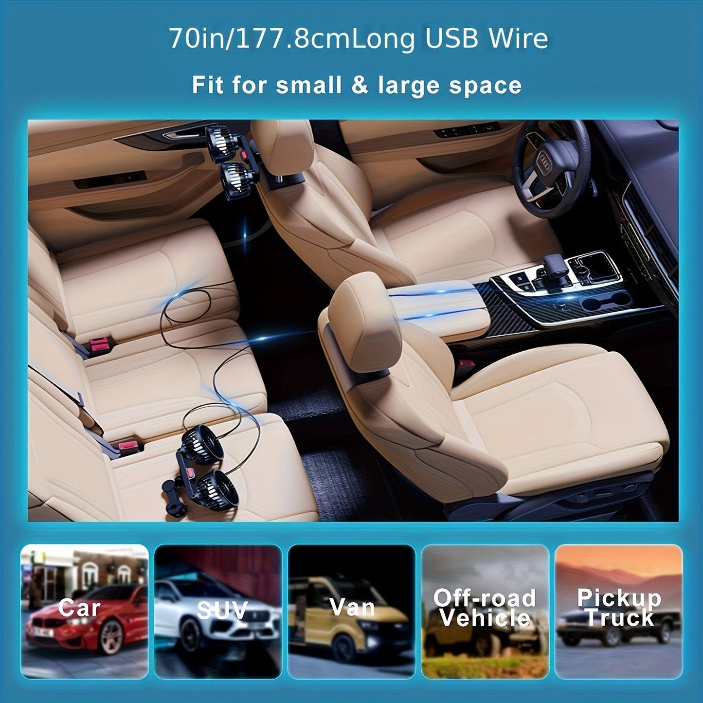 Portable Dual Car Fan with Silent Rotation