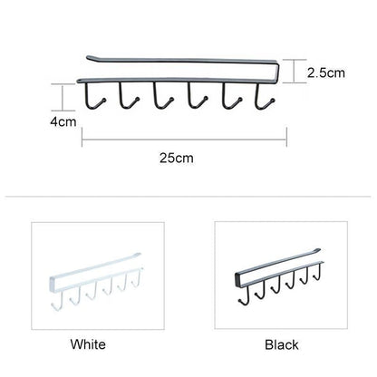 Space-Saving 6-Hook Under Cabinet Storage Rack