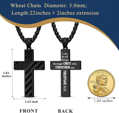 Patriotic USA Flag Cross Pendant Necklace