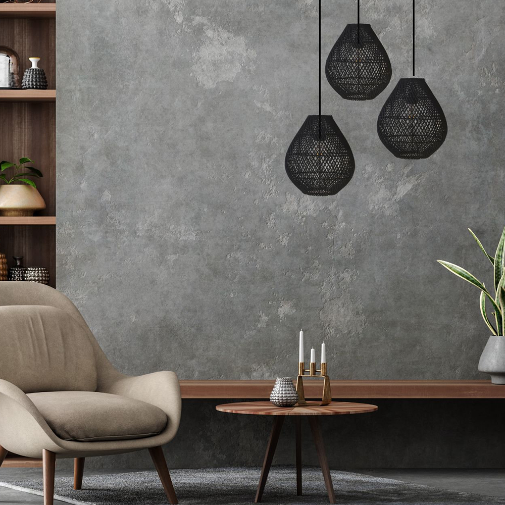 Natural Woven Rattan Black Hanging Lamp