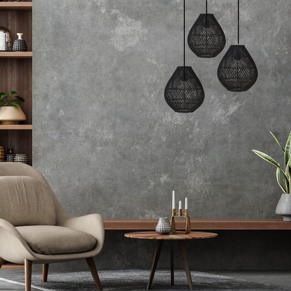 Natural Woven Rattan Black Hanging Lamp