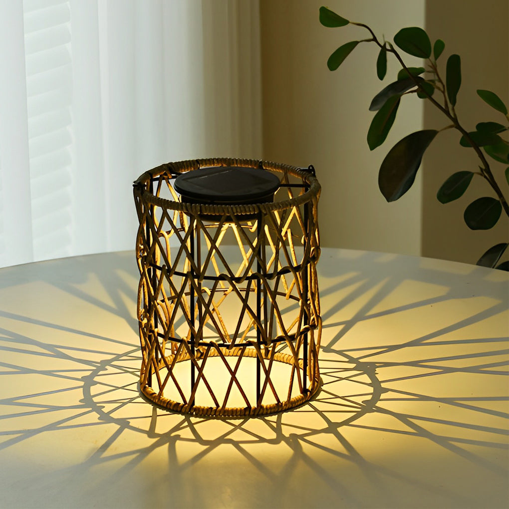 Outdoor Solar Powered Rattan Garden Lamp