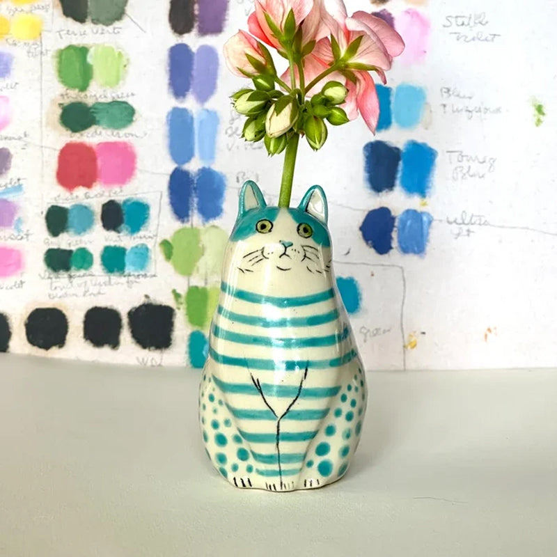 Polka Dot Kitty Ceramic Vase