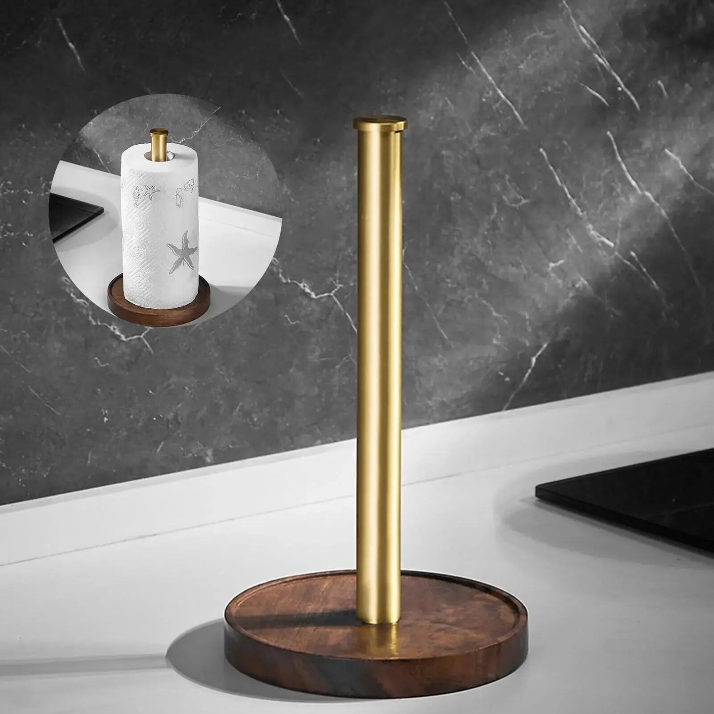 Luxury Marble Paper Towel Holder with Gold Accents