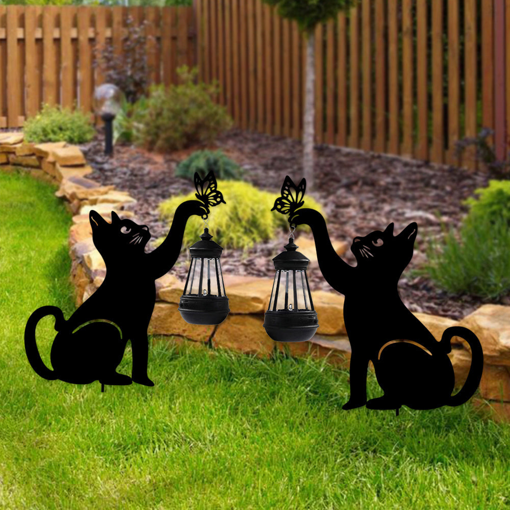 Outdoor Solar Powered Black Cat LED Lantern Lights