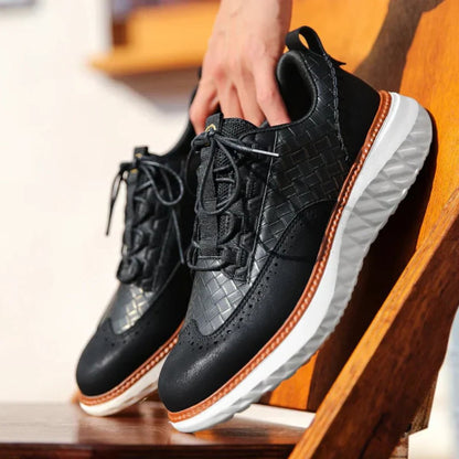 Stitched Leather Shoes with Perforated Detail and Black Sole