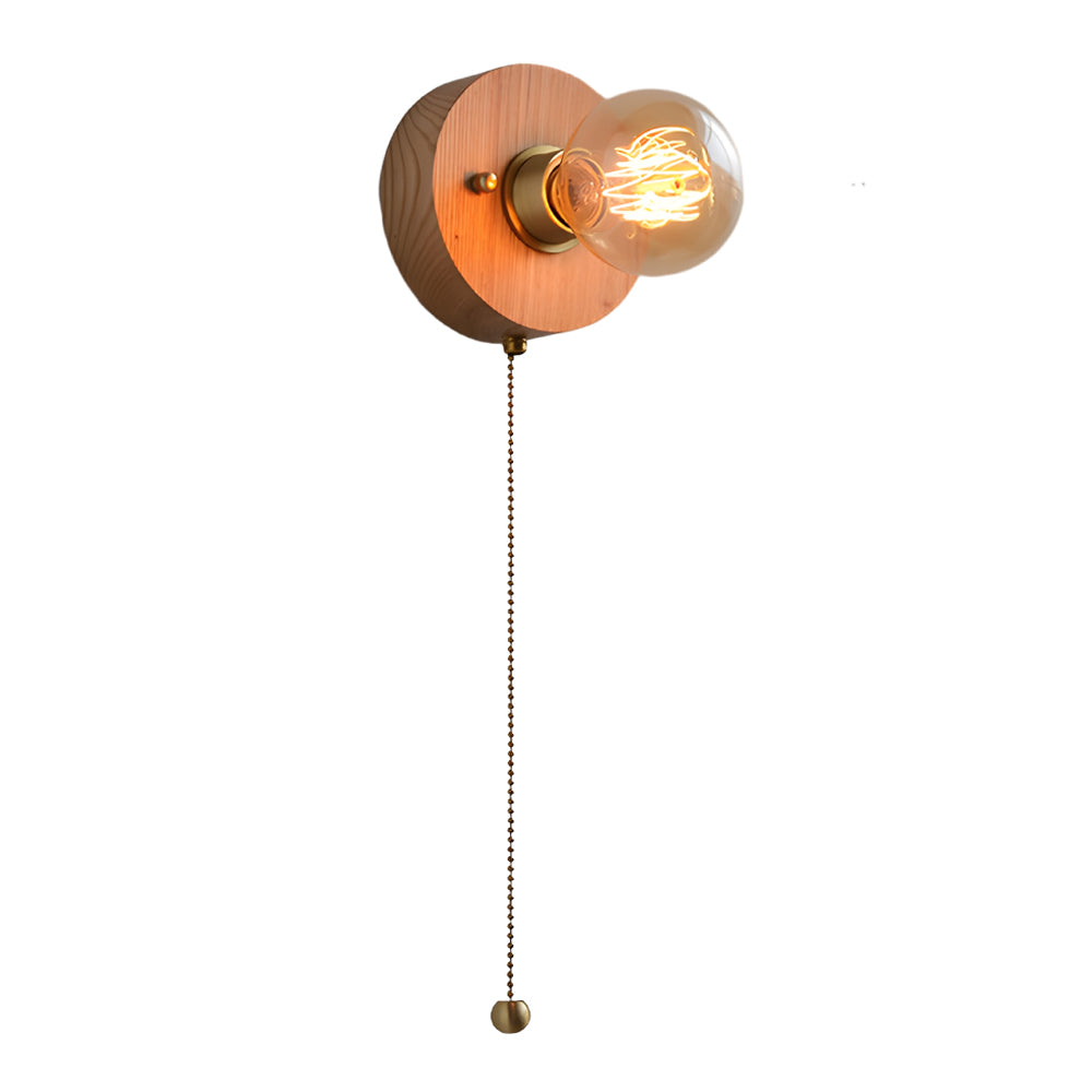 Classic Wooden Wall Light with Chain Switch