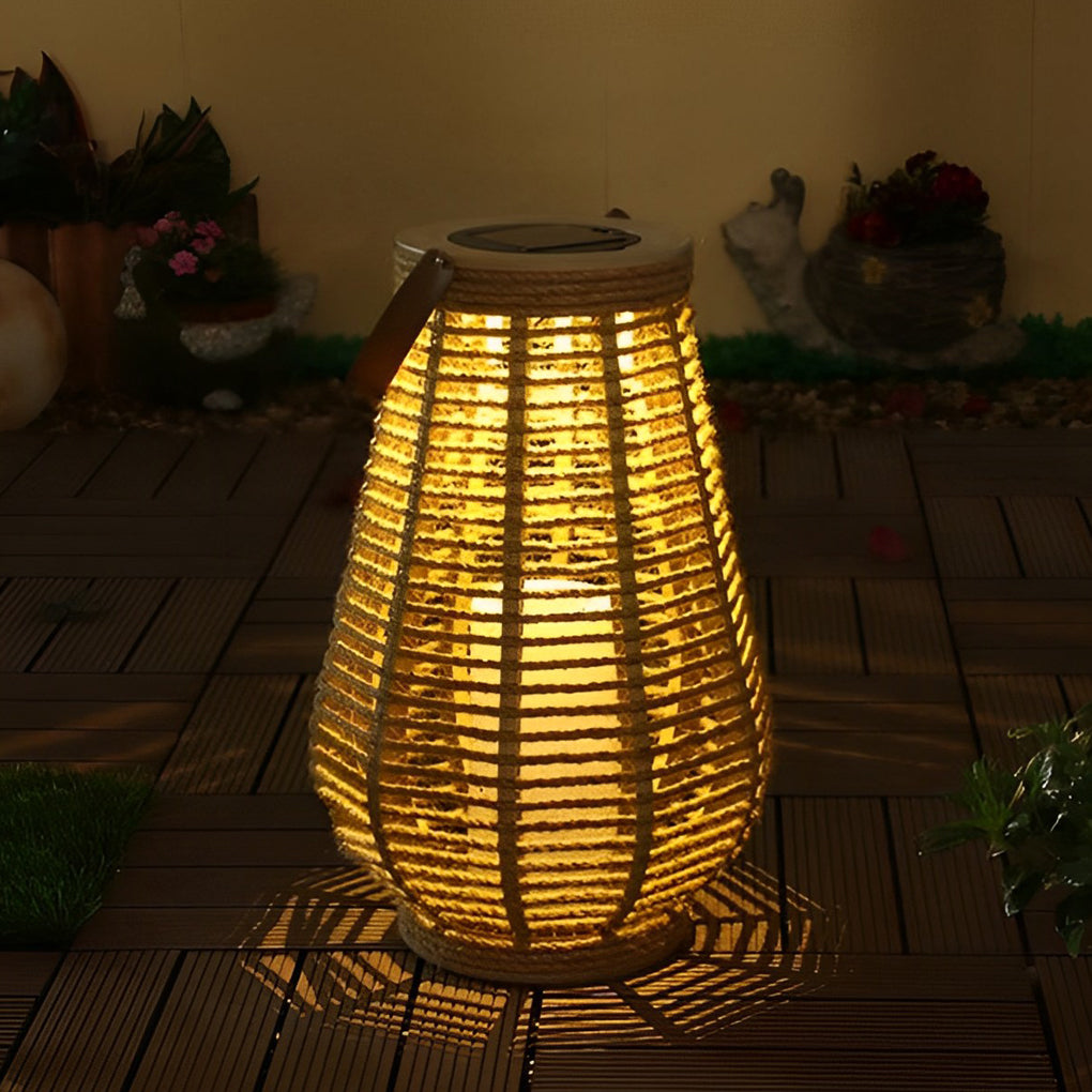 Outdoor Solar Powered Lanterns Waterproof Rattan Brown Lights