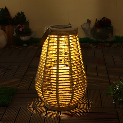 Outdoor Solar Powered Lanterns Waterproof Rattan Brown Lights