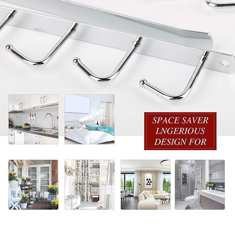Space-Saving 6-Hook Under Cabinet Storage Rack