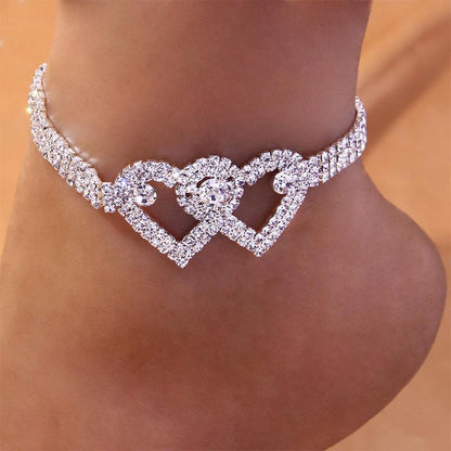 Sparkly Heart Chain Anklet