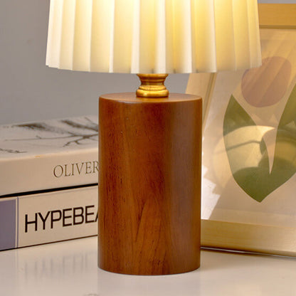 Rustic Wooden 1-Light Table Lamp with Classic Shade