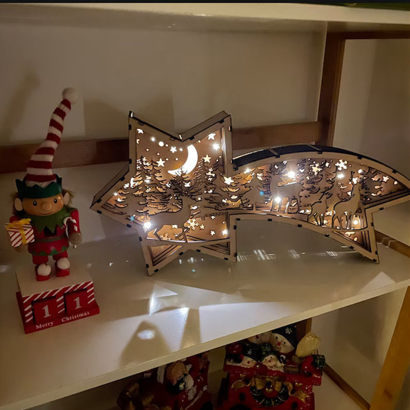 Warm LED Wooden Xmas Star Lamp