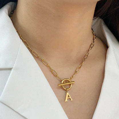 Simple Initial Circle Paperclip Lock Necklace