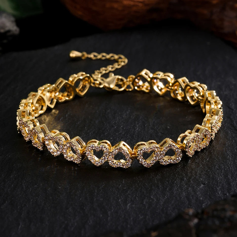 Sparkling Heart Diamond Chain Bracelet