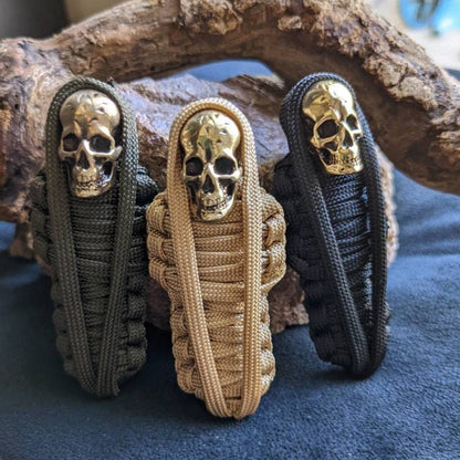 Tough Paracord Skull Keychain Brass Charm