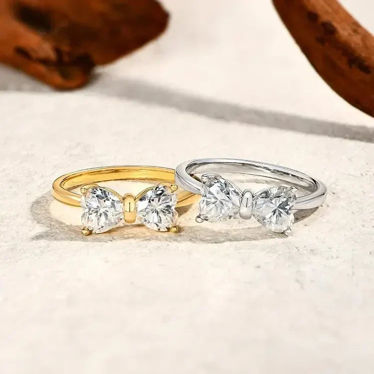 Elegant Sterling Silver Bow Moissanite Ring