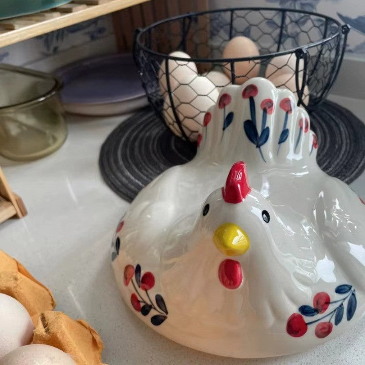 Farm Fresh Ceramic Egg Holder with Metal Basket