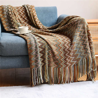 Vibrant Striped Fringe Throw Blanket