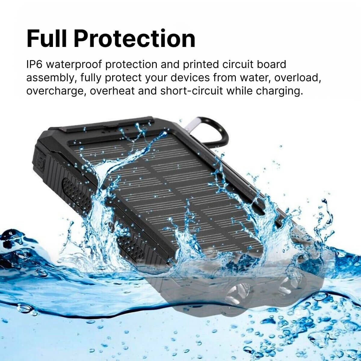 Portable Waterproof Solar Power Bank with USB Charger