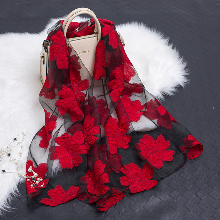 Luxury Silk Scarf with Floral Pattern