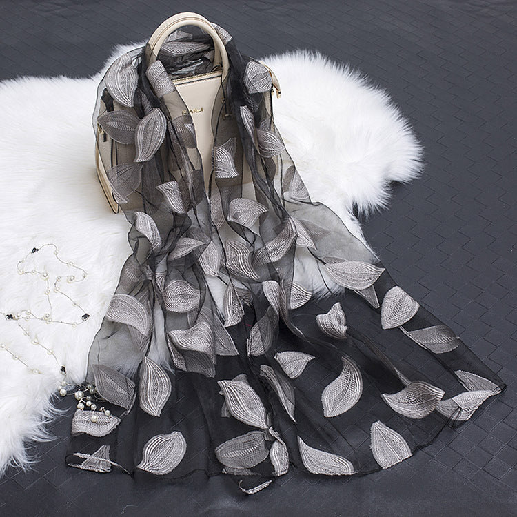 Luxury Silk Scarf with Floral Pattern