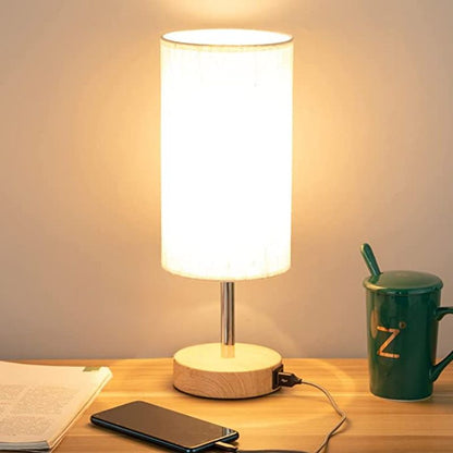 Smart Wooden Bedside Lamp with USB Port