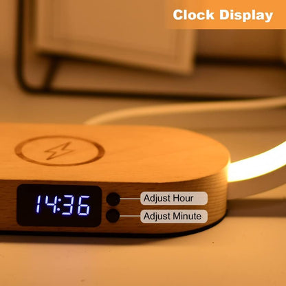 Smart LED Bedside Table Lamp with Clock