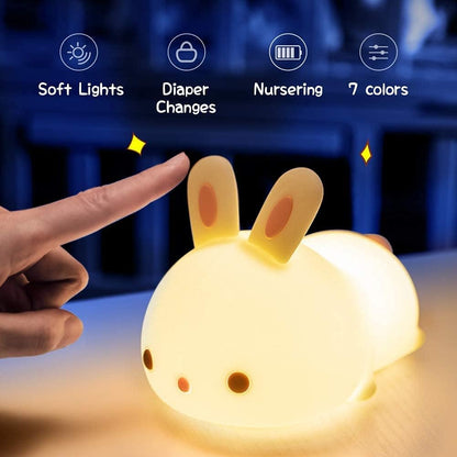 Cute Bunny Nursery Night Light with Colorful LED