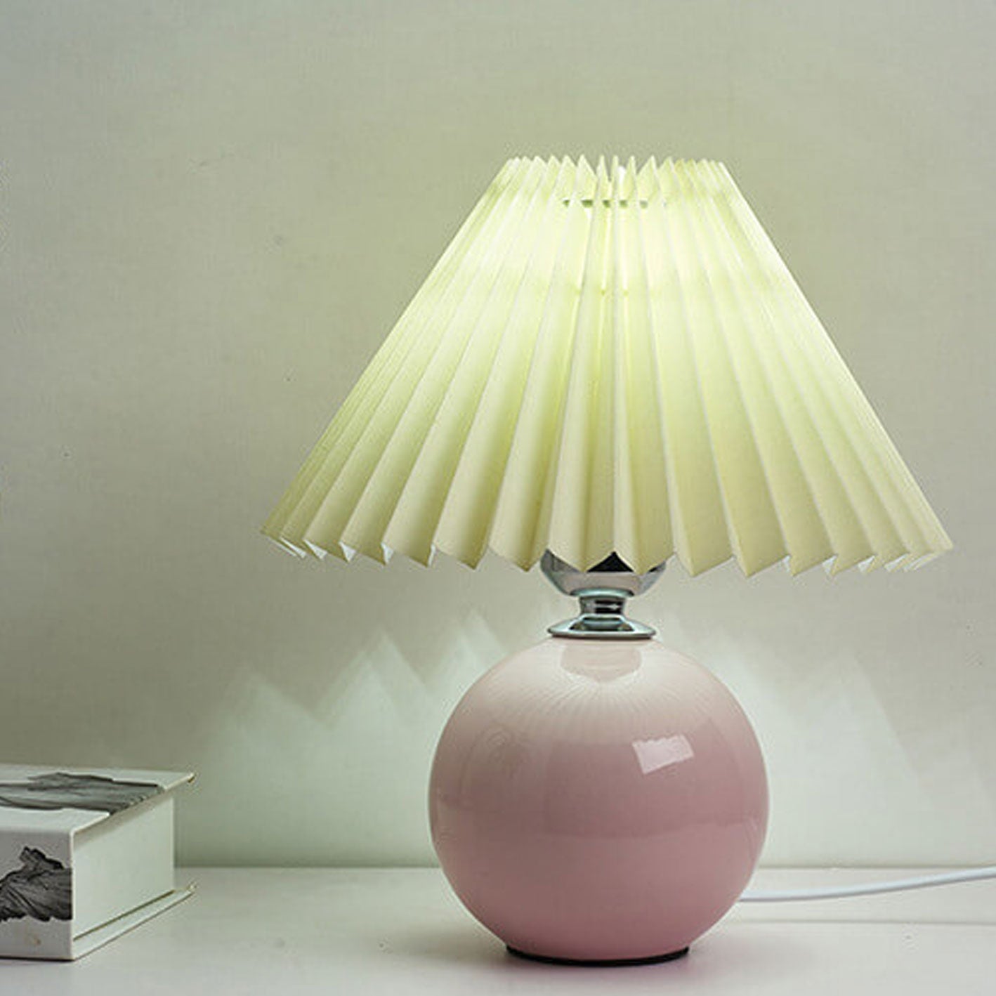 Simple Ceramic Desk Lamp with Folded Shade