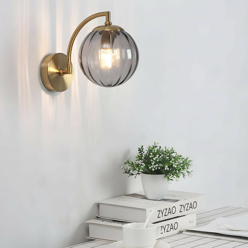 Contemporary LED Wall Light with Curved Arm Glass Shade
