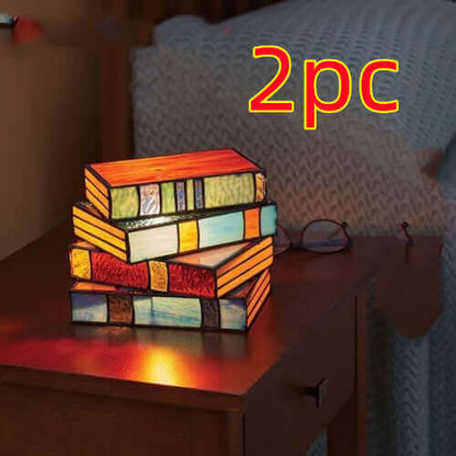 Unique Bookshelf Table Lamp Stained Glass Desk Light