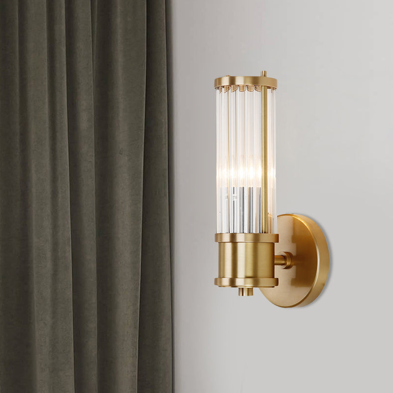 Sleek 2-Light Gold Wall Sconce with Clear Glass Shade - Cofik
