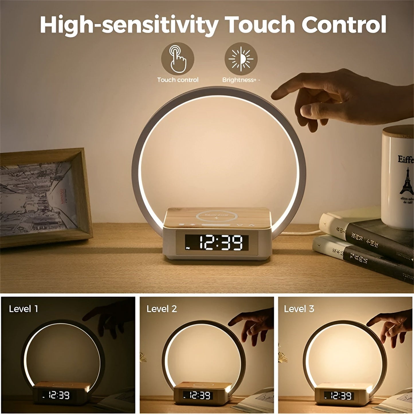 Smart LED Desk Lamp with Wireless Charging & Alarm