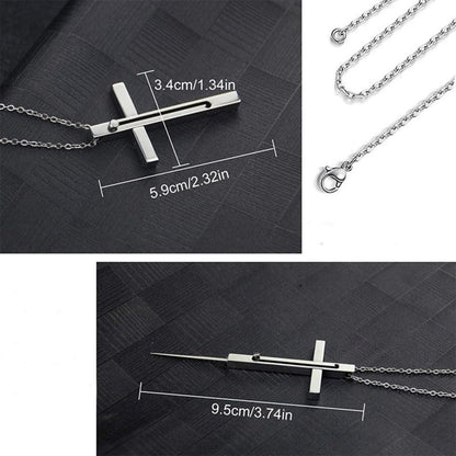 Compact Stainless Steel Cross Toothpick Necklace