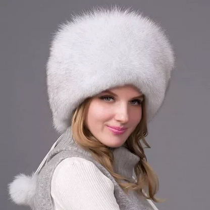 Luxurious Real Fur Winter Hat for Women with Earmuffs